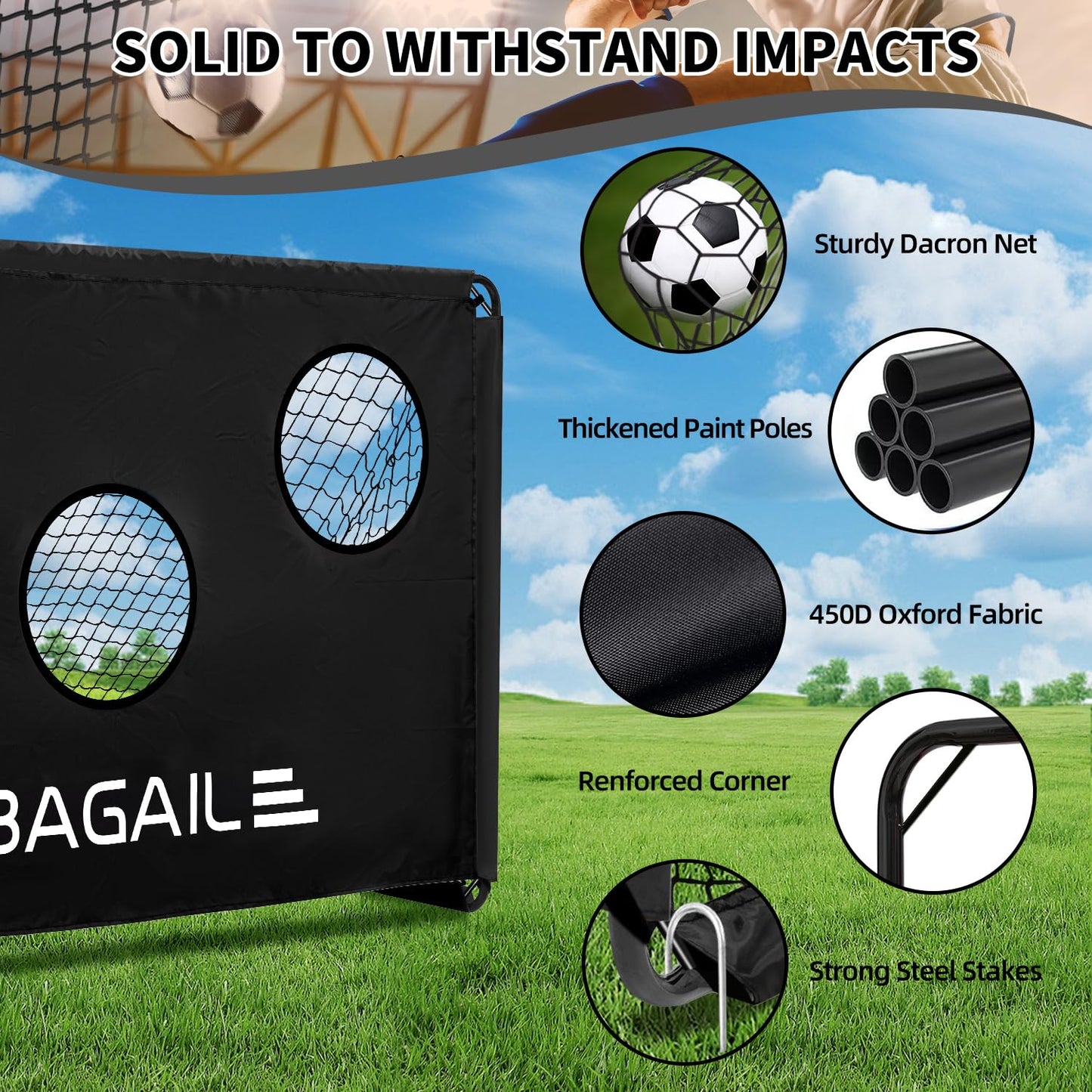 BAGAIL Soccer Goal with Target, 2-In-1 Designed, Football Goal, Portable Carry Bag, Easy to Set up, Ideal for Garden Shooting Training and