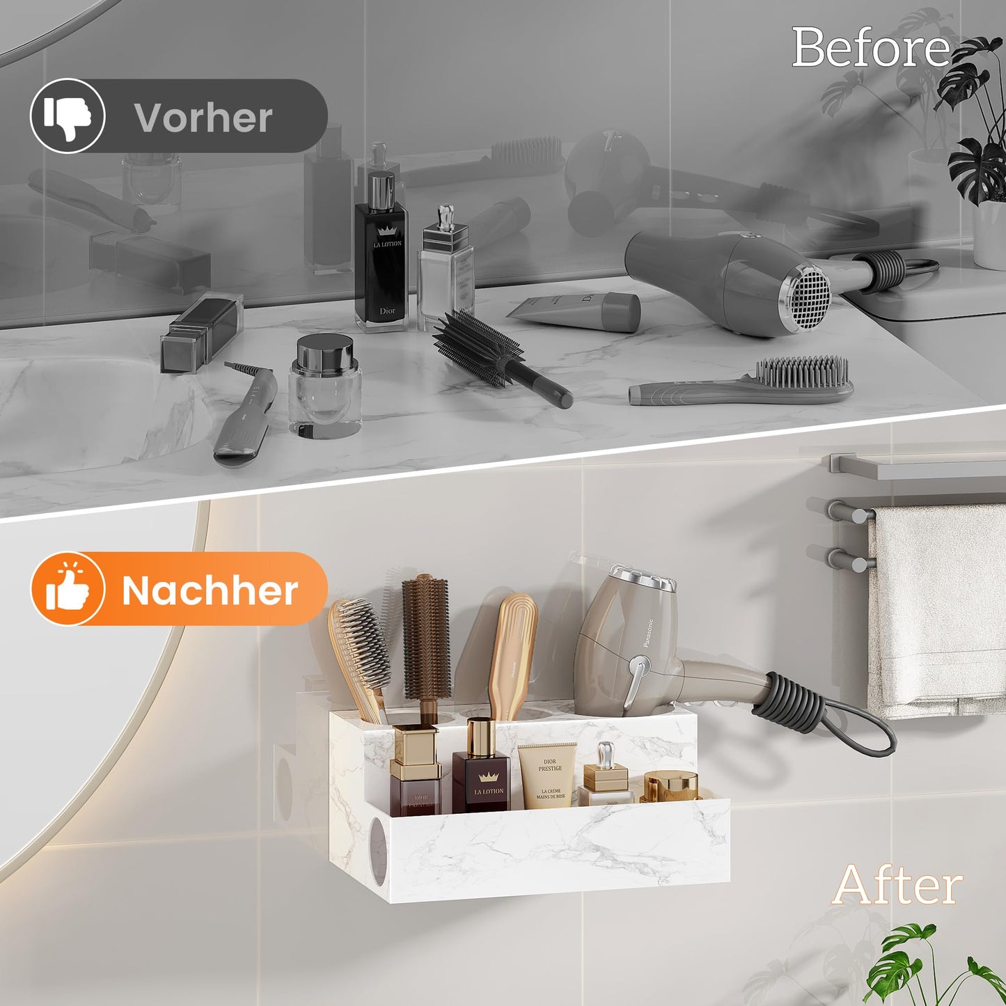 VITVITI Organizer Stand - Hair Dryer & Straightener Holder with 4 Slots, Makeup Storage Tray for Bathroom Vanity, Dressing Table, Kitchen Counter