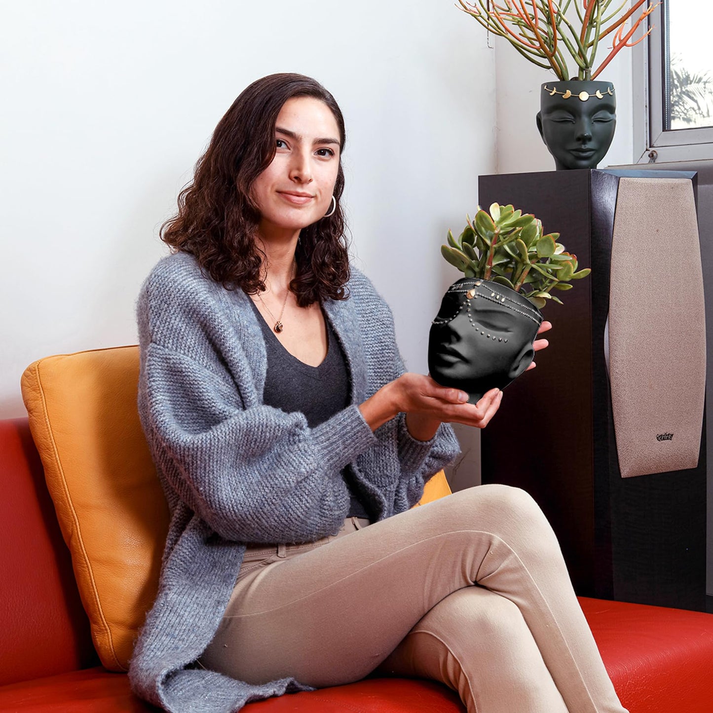 Bossa Linda Head Planter for Flat Surface & Wall Pot Heads for Plants with Wall Hook and Drainage | Unique Tabletop Face Planter Pots for Indoor and