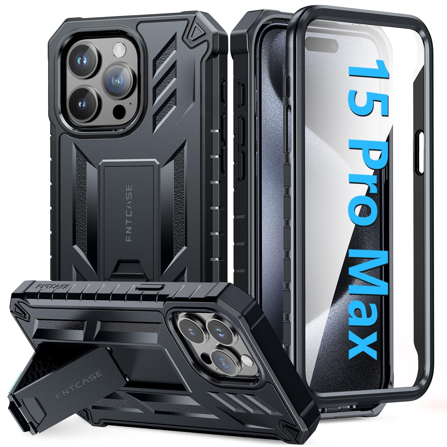 FNTCASE for iPhone 15 Pro-Max Case: Military Grade Protective Cover with Kickstand Dual Layer Matte Shockproof Phone Case for iPhone 15 Pro Max 6.7