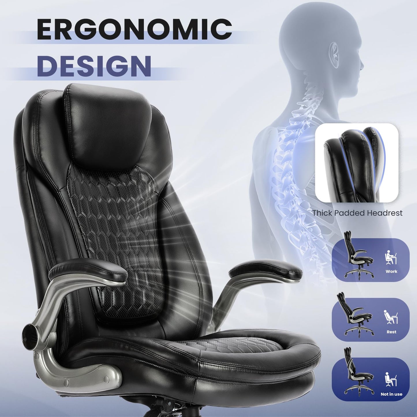 COLAMY High Back Office Chair-Executive Computer Office Chair with Flip-up Arms Adjustable Height SwivelChair