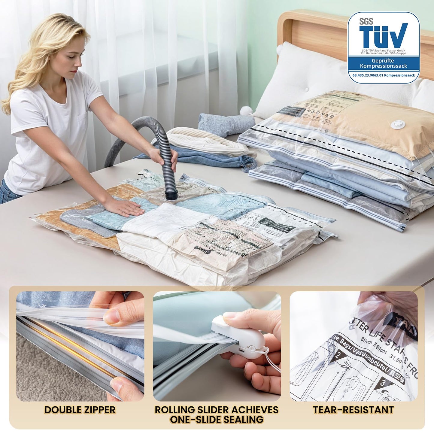 TAILI Vacuum Storage Bags With Long Side Zip 8 Pack, 100x70 CM, Extra Large