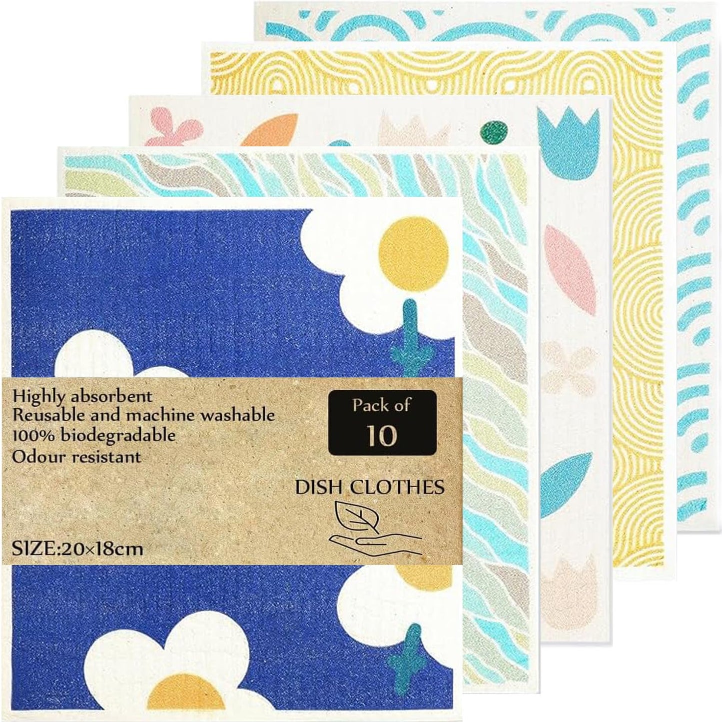 KMAKII Swedish Dishcloth Eco Friendly Reusable Sustainable Biodegradable Cellulose Sponge Cleaning Cloths Paper Towel Replacement Washcloths(10