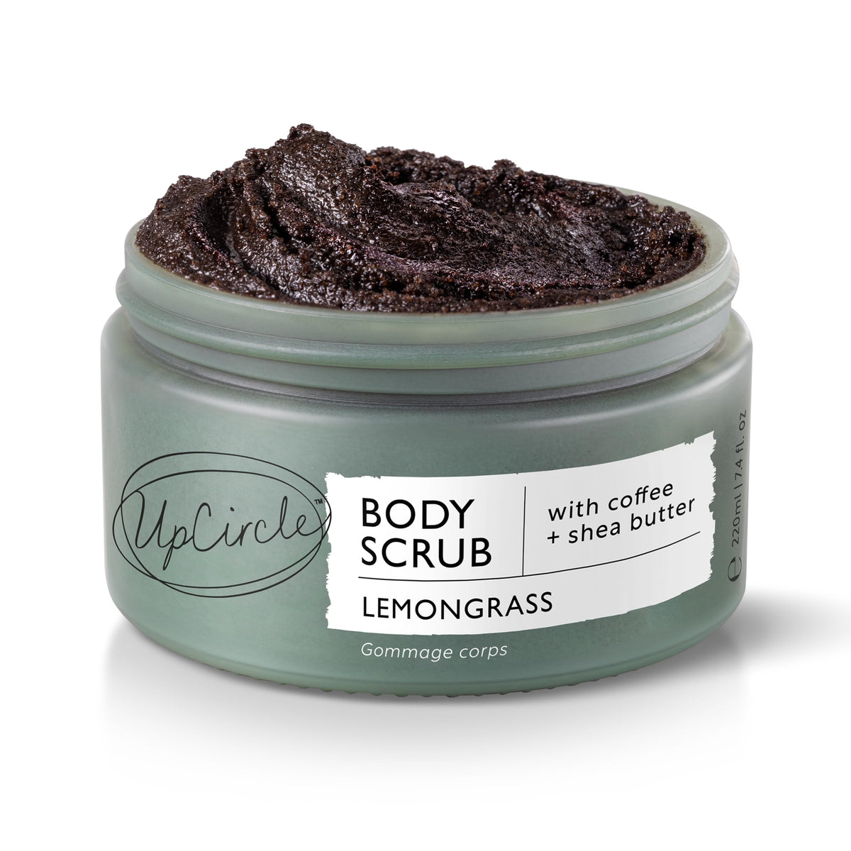 UpCircle Exfoliating Coffee Body Scrub with Lemongrass 220ml - Sea Salt, Shea Butter + Coconut Oil - Exfoliates Your Skin + Improves Circulation -