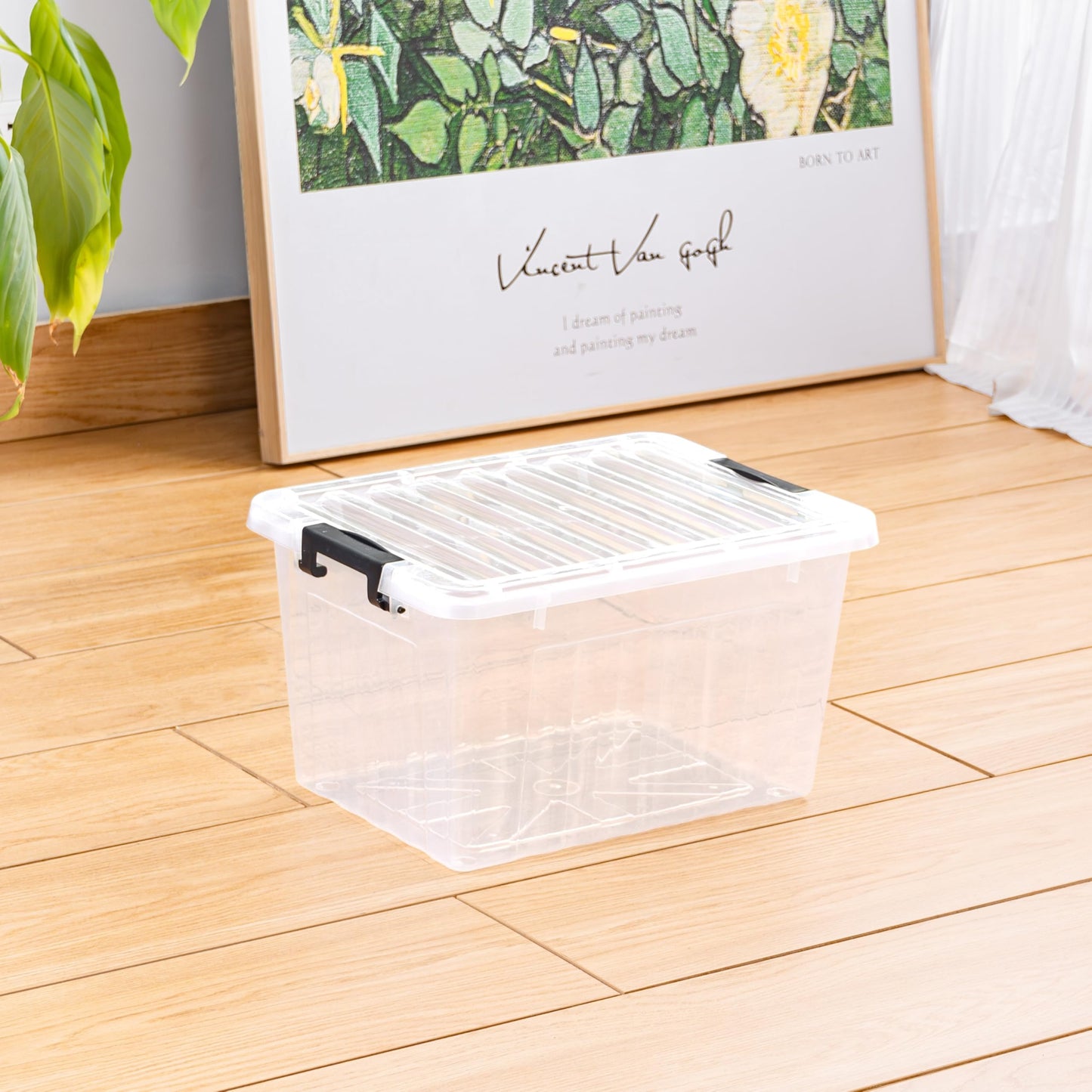 Cetomo 15L*6 Storage Boxes with Lids, Plastic Storage Box with Secure Side Latches, PP Nestable and Stackable Clear Organizer for Home, Office