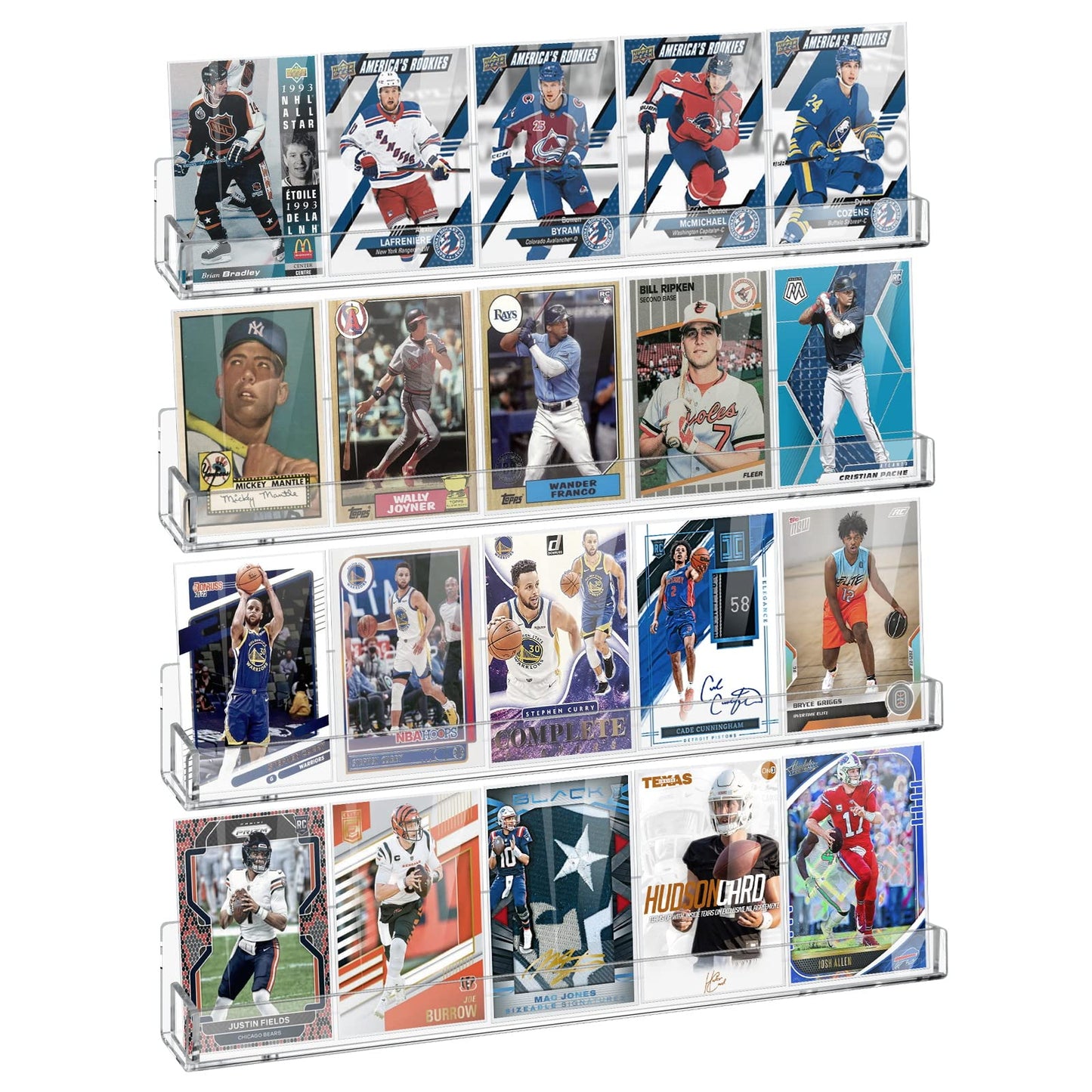 tutata Sports Card Display Shelf for Wall, Hold 16 Graded Cards or 20 Sleeved Trading Cards- 4 PCS Acrylic Shelves for PSA SGC BGS Graded Trading Card