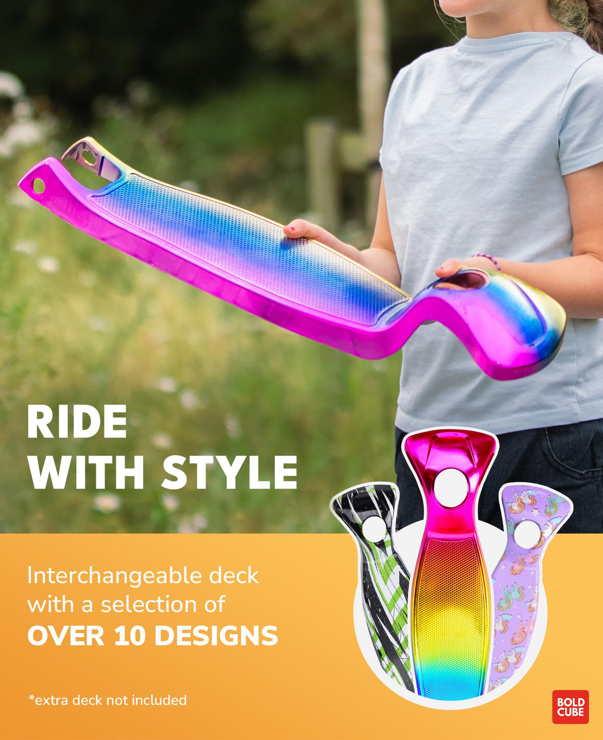 BOLDCUBE Big Fold Crystal Rubix | Three Wheel Scooter for Children Ages 5-10 Years | LED Wheels with Flashing Lights | Height Adjustable 65 to 89 cm |