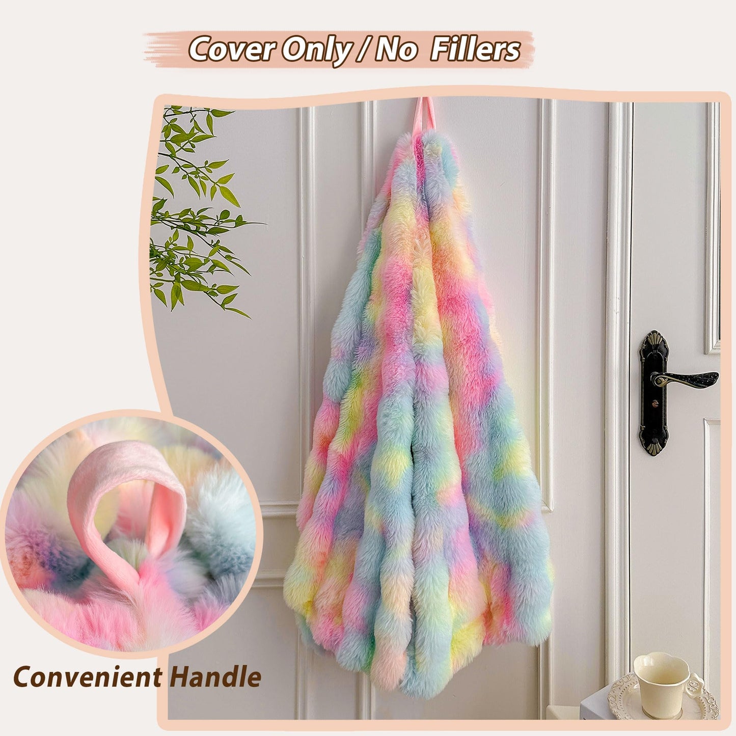 LIFEREVO 3FT Fluffy Faux Rabbit Fur Bean Bag Cover, No Filler, Rainbow