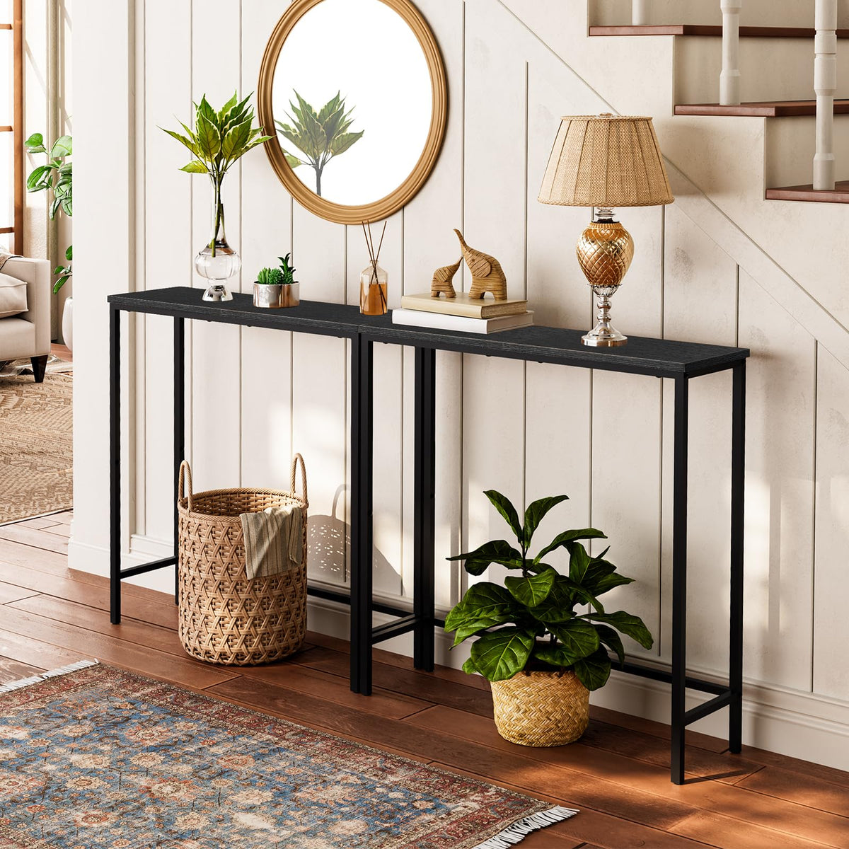 HOOBRO Console Table, Slim Console Table for Hallway, Metal Frame, Compact Display Table, Sofa Table for Small Spaces, Entryway, Living Room, Sturdy