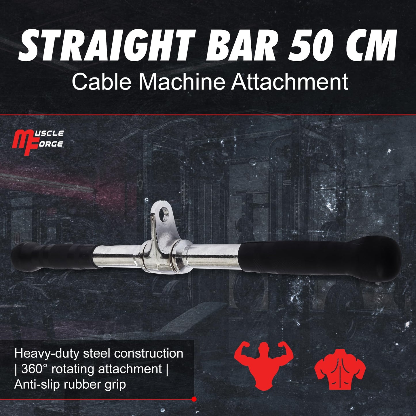 MuscleForge? 50 cm & 12 Inch Straight Bar Cable Attachment for Tricep Pull Down & Cable Machines