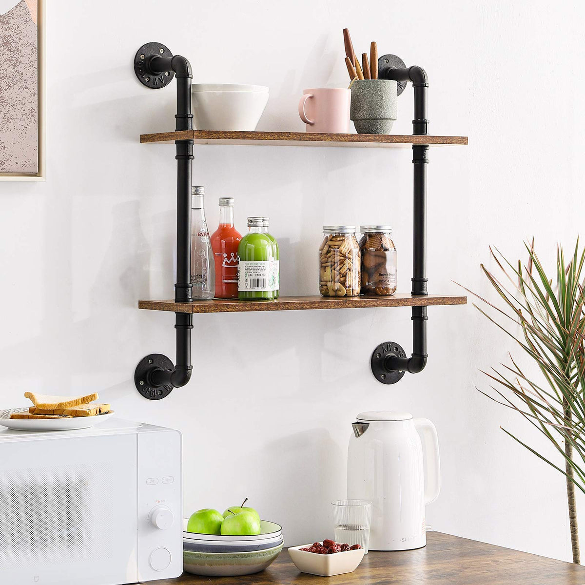 IBUYKE Pipe Floating Shelves, Wall Shelf Outdoor, 60x20x66cm, Decorative Shelving Unit for Wall, Plant Stand, Storage Organiser Shelf for Bedroom,
