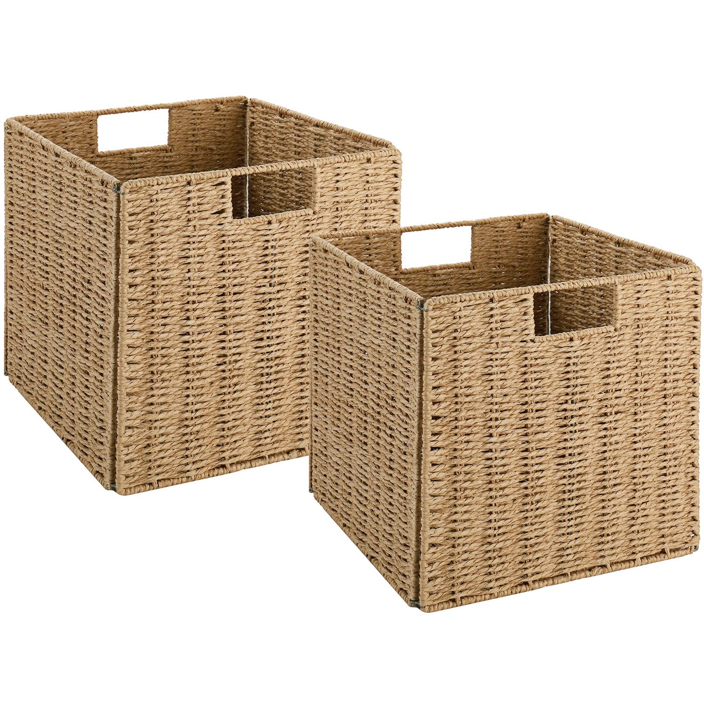 Vagusicc Wicker Storage Basket, Set of 2 Handwoven Wicker Basket for Storage, Foldable Storage Baskets Organizer Bins with Handles for Shelves