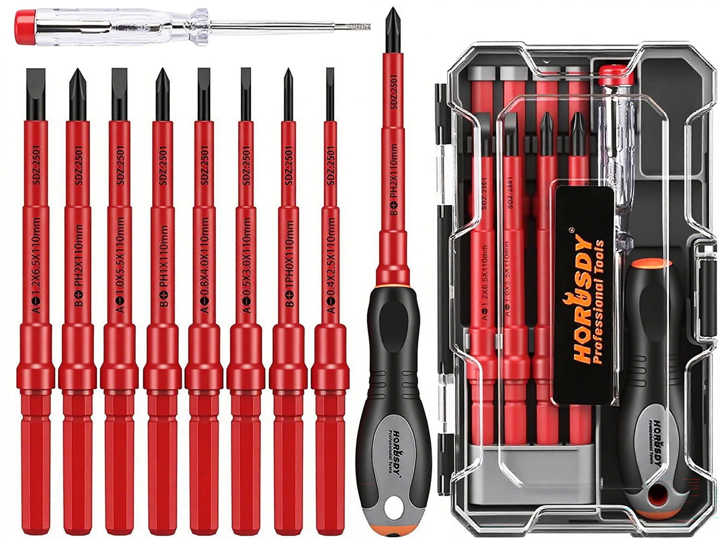 HORUSDY 10-Piece 1000V VDE Insulated Screwdriver Set | Magnetic Tip Electrician Screwdriver Set | Phillips & Slotted | Chrome Vanadium Steel