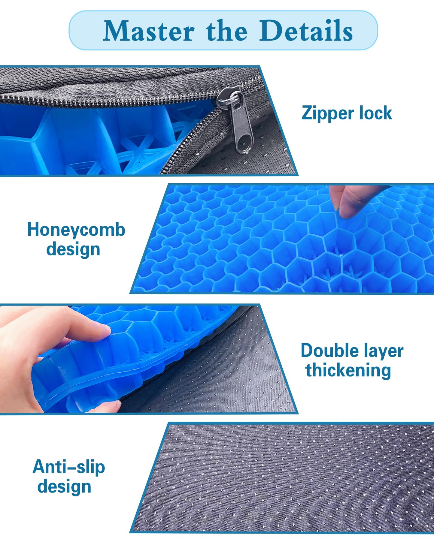 Rewoalzx 2025 Upgraded Cooling Gel Seat Cushion 50x50x5cm - Extra Thick Honeycomb Blue Cushion for Back Pain Relief, Breathable & Machine Washable