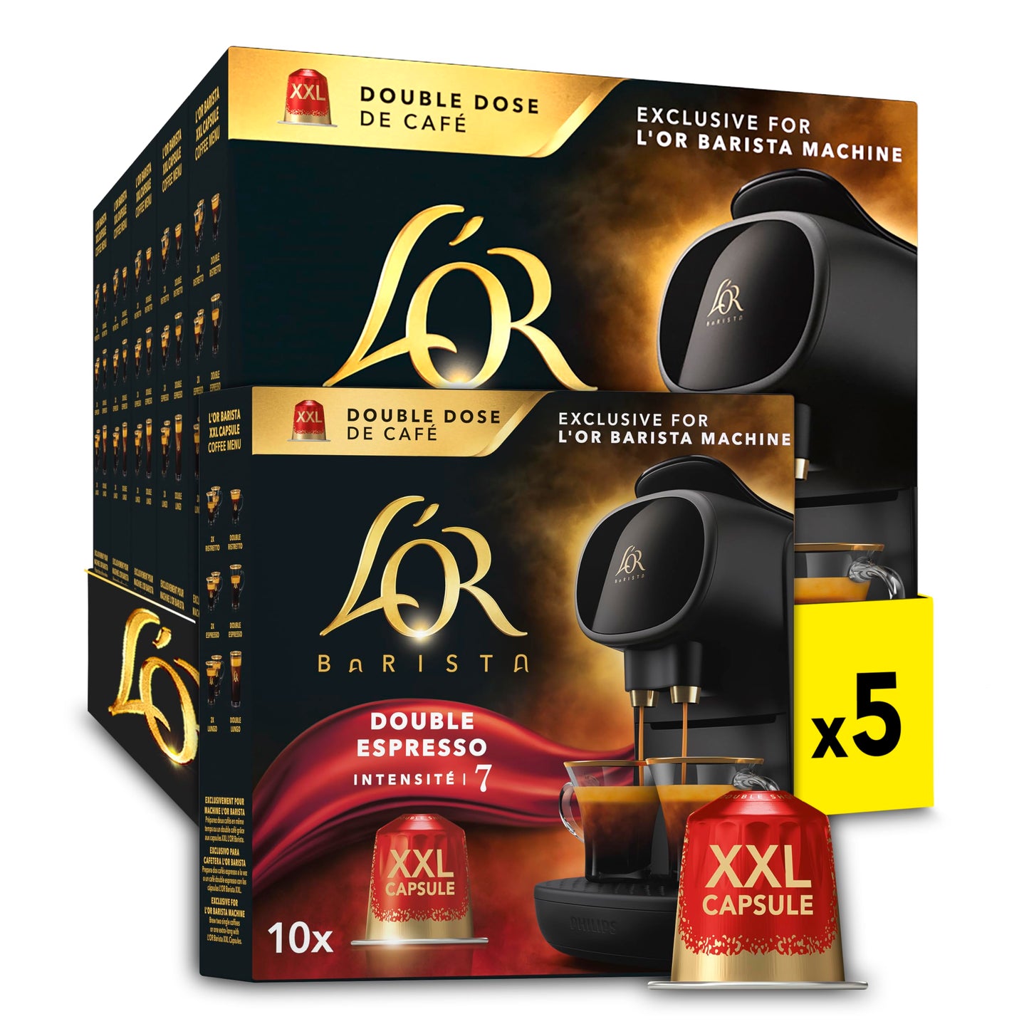 L?OR BARISTA Double Splendente XXL Aluminium Coffee Capsules (5 X 10 Pods) Intensity 7