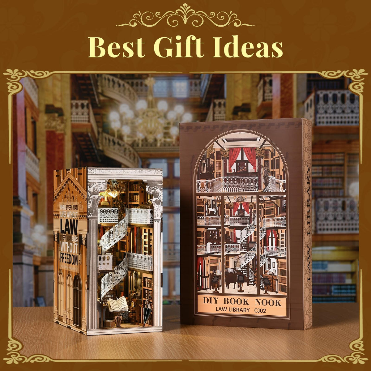 MiniCity 3D Wooden Puzzle Bookend Bookshelf Insert Decor with LED Light for Teens and Adults