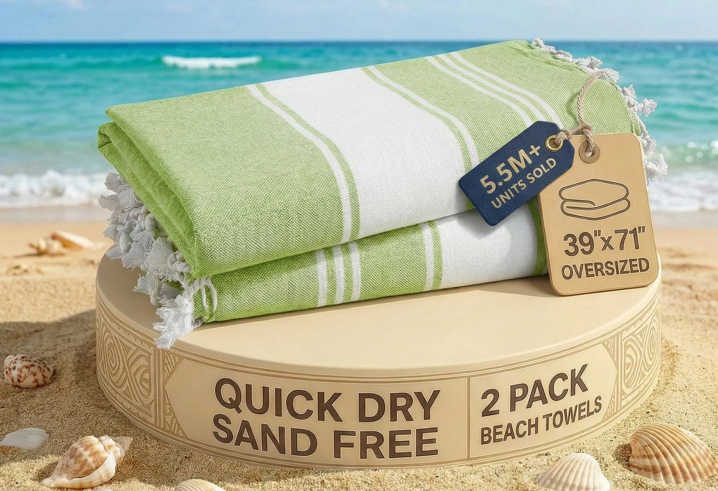 LANE LINEN Turkish Beach Towel 2 Pack, Oversized Towels 39"x71", Cotton Rich Lightweight Beach essentials For Women, Large Pool Towel