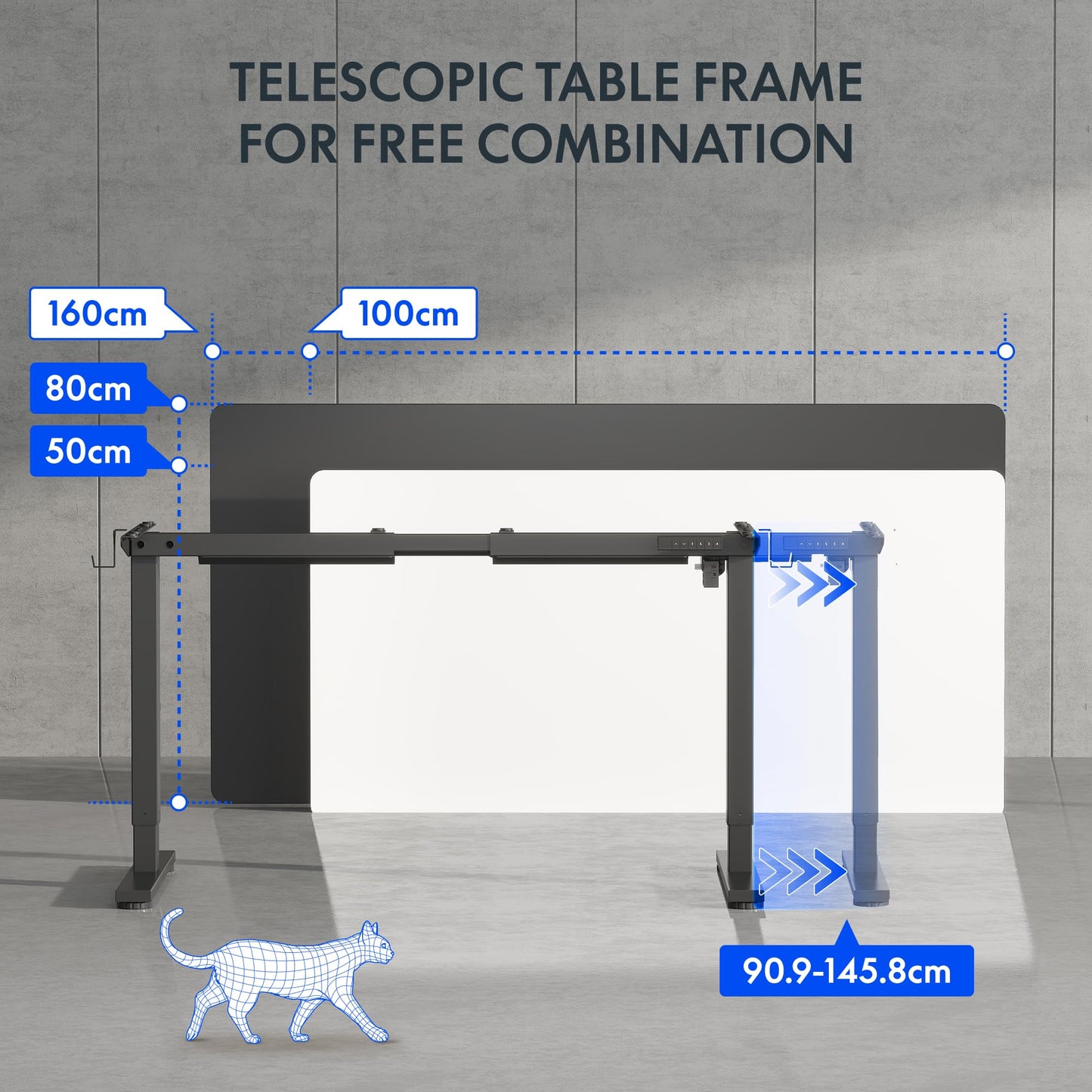 FLEXISPOT CylineE Electric Standing Desk Frame with Round Legs, Height Adjustable Sit-Stand with Memory Control Panel and Anti-Collision System, Black