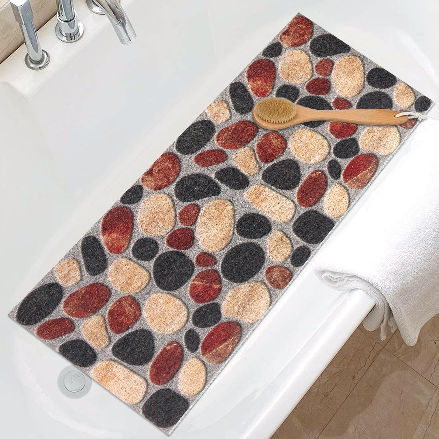 Extra Long Soft Loofah Bath Mat: Anti Mould Quick Drying High Permeability with Non Slip Backing - Foot Scratch Massage Floor Mat for Bathroom Wet