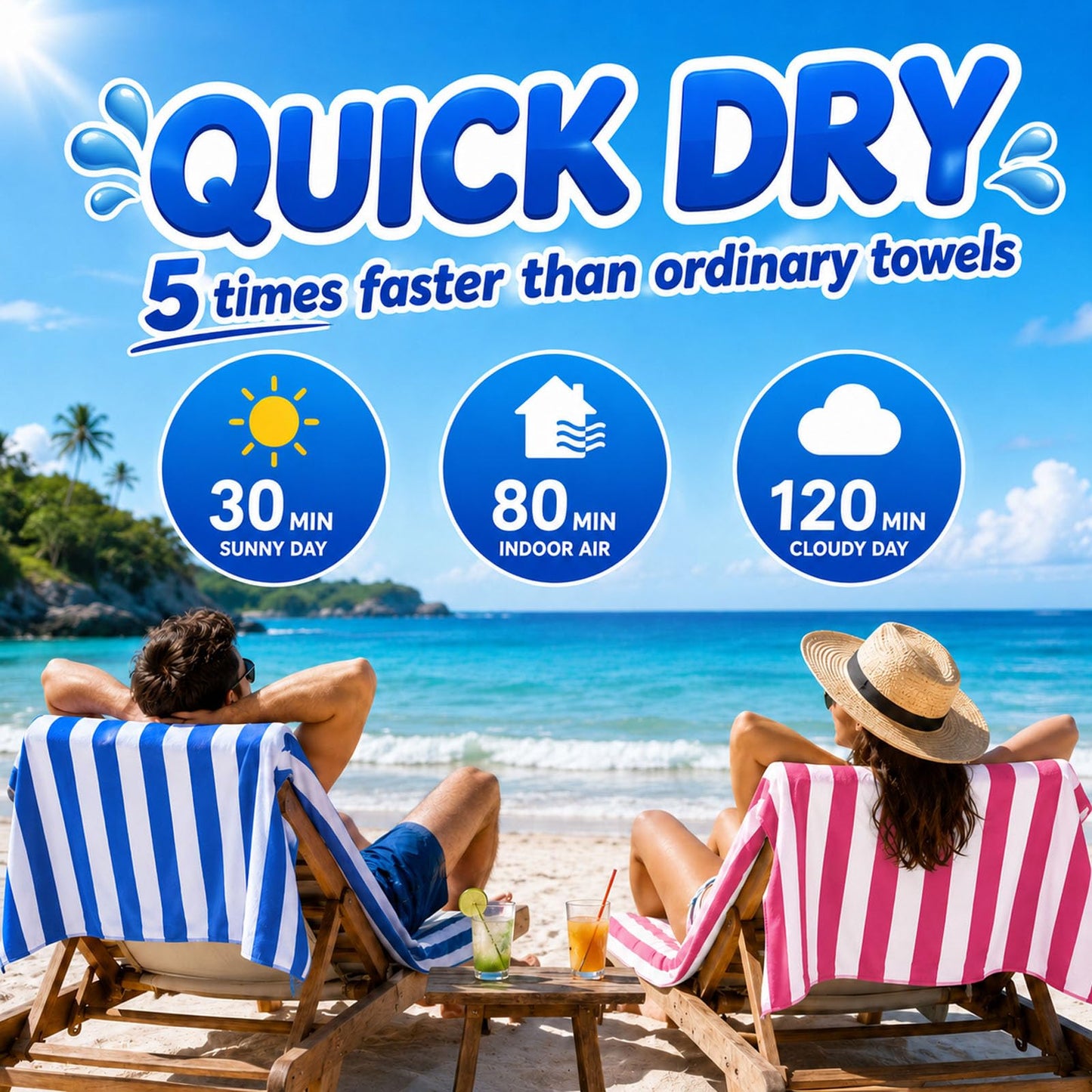 Admygo Microfibre Beach Towels for Adults - 2 Pack 180 x 90 cm Extra Large Beach Towels with Drawstring Bags