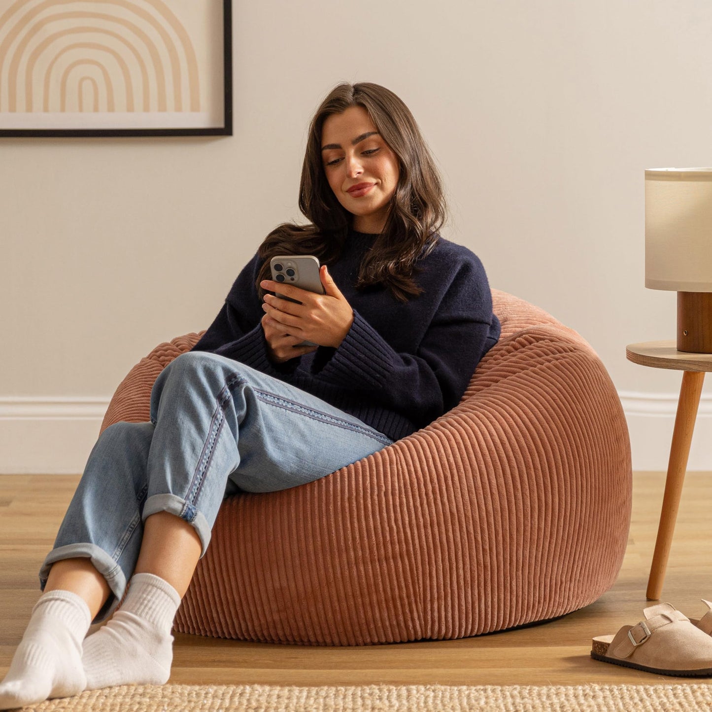 icon Kingston Cord Bean Bag with Filling Included, Pink
