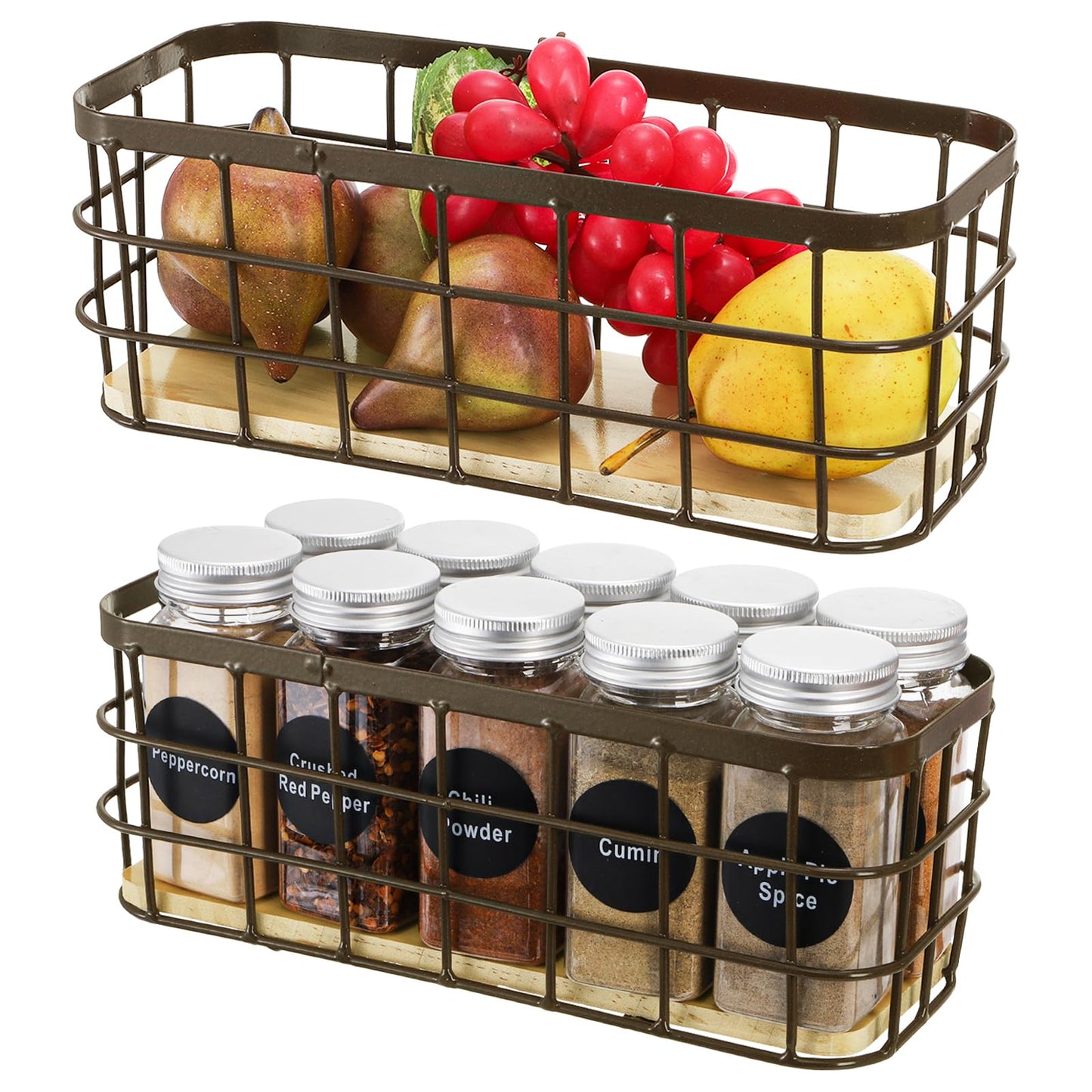 Dicunoy 2 Pack Small Wire Storage Baskets, Narrow Multipurpose Organizer Basket Bin, Farmhouse Rectangle Bathroom Organizer for Kitchen Countertop