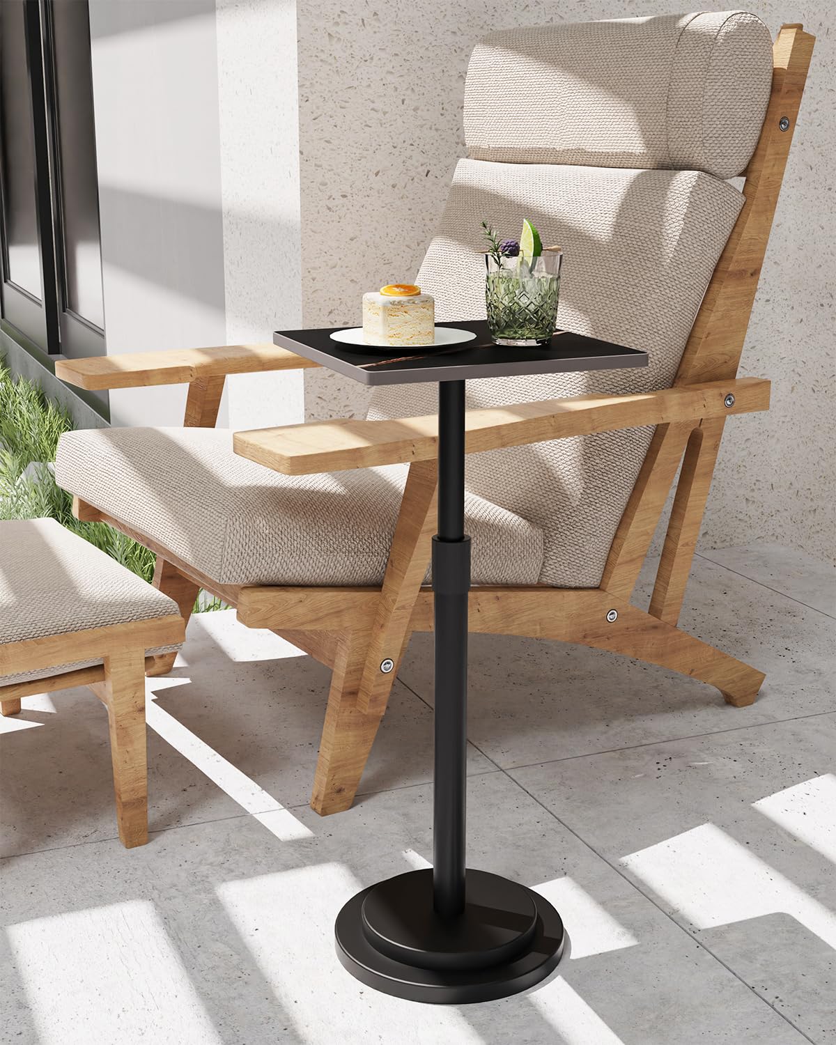GUOHNHE Square Drink Table, Height Adjustable Pedestal Stand, 1 Pack, Black