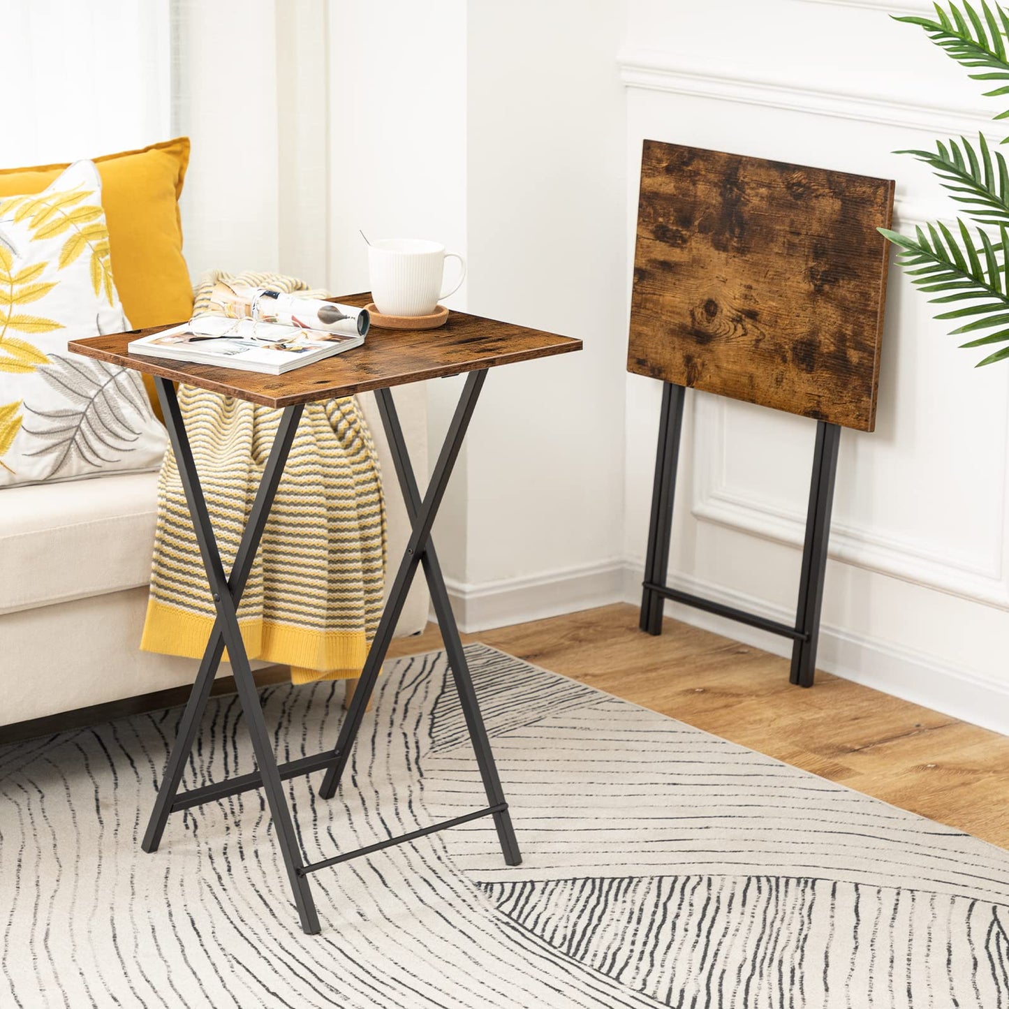 HOOBRO Side Table 2 Set, Folding Tables, TV Tray Table, Snack Table for Eating, Small Sofa End Laptop Drinks Coffee Table for Small Space, Living