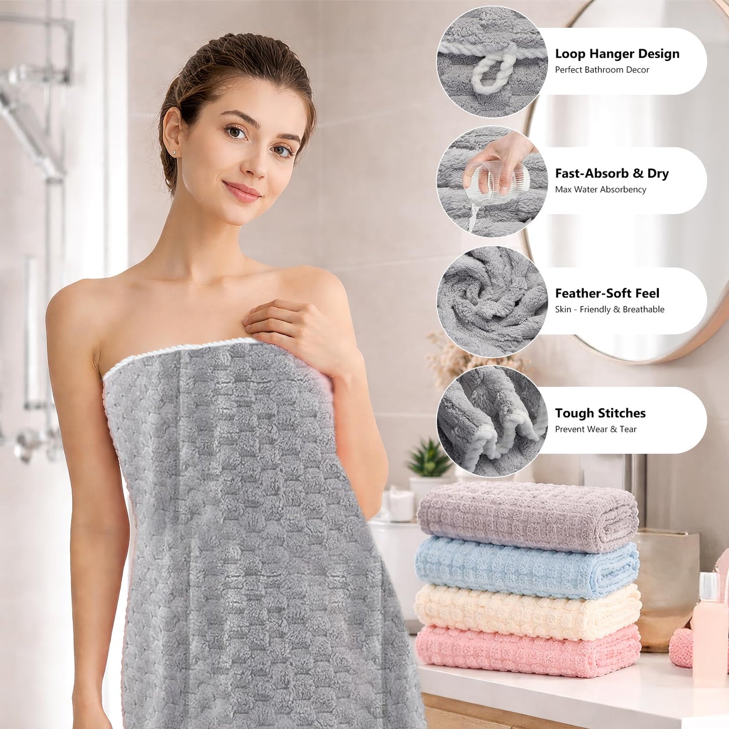 JTKDG 4 Pack Microfiber Bath Towels Large 140 x 70cm Super Absorbent Shower Towels Quick Dry Luxury Towel Set for Bathroom Daily Use Spa Gym Beach