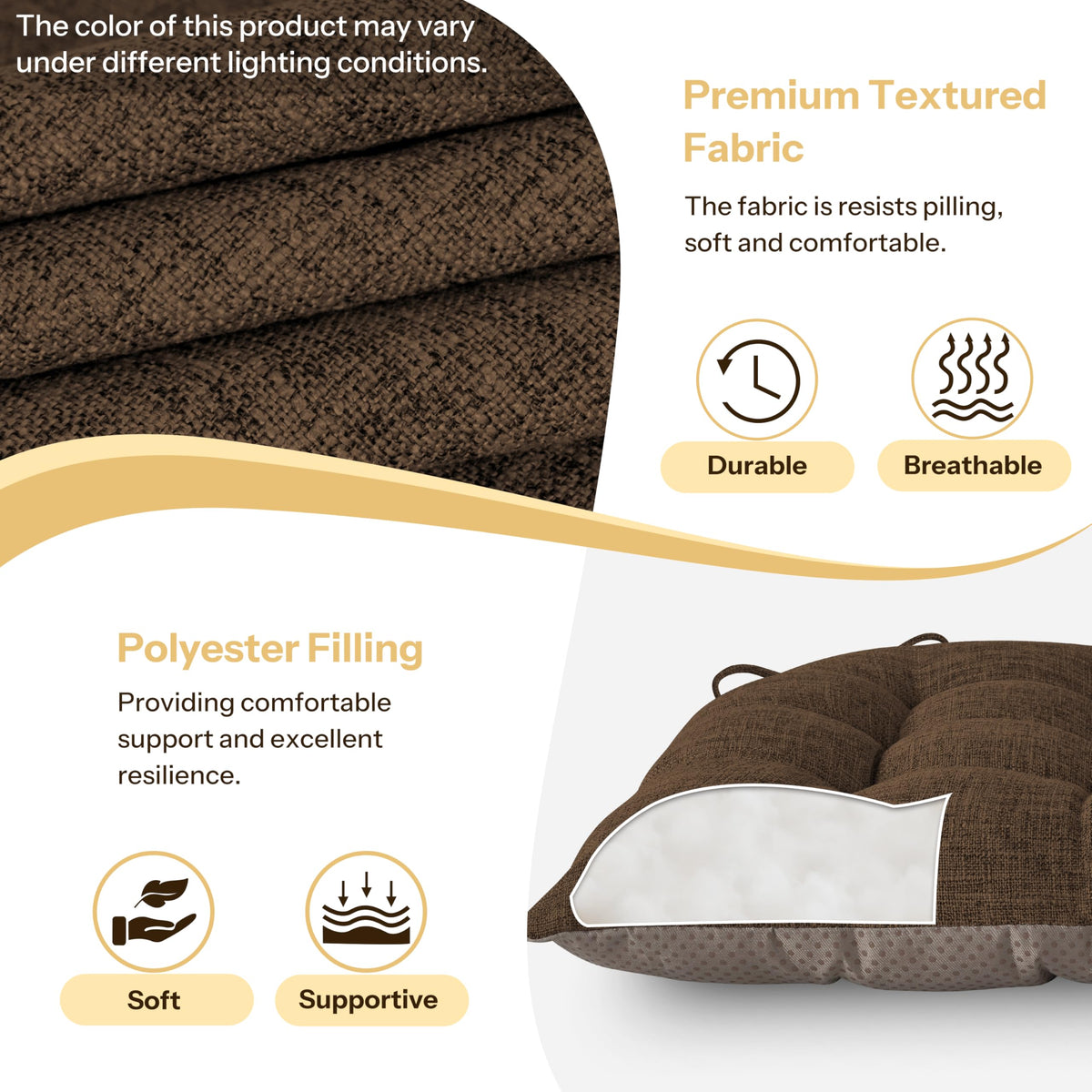 FlyGulls Chair Cushions for Dining Chairs Set of 2 46x42x7.6 cm Brown