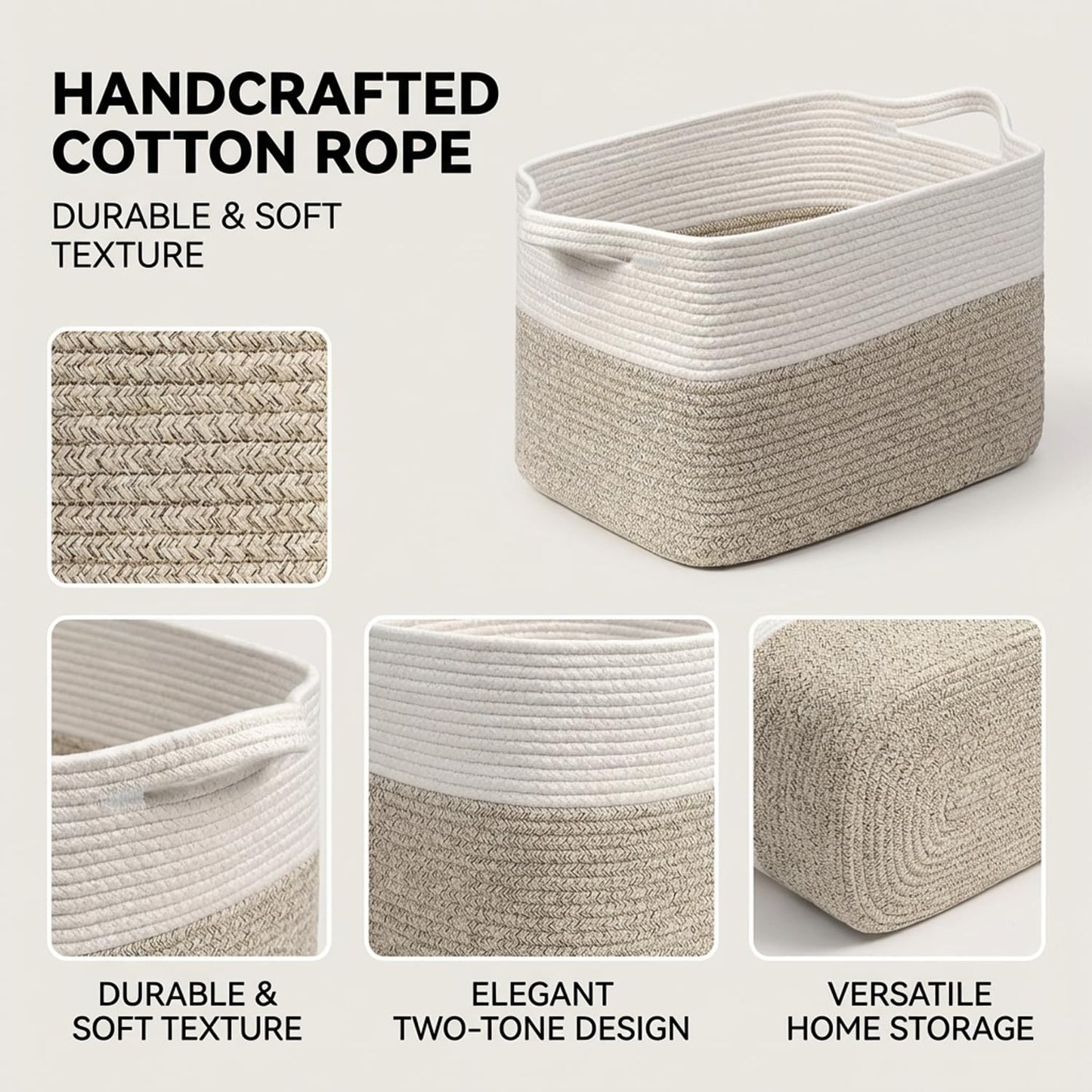 Esteopt Large Woven Cotton Rope Storage Basket with Handles | Laundry & Blankets | Soft, Stylish Organiser for Nursery