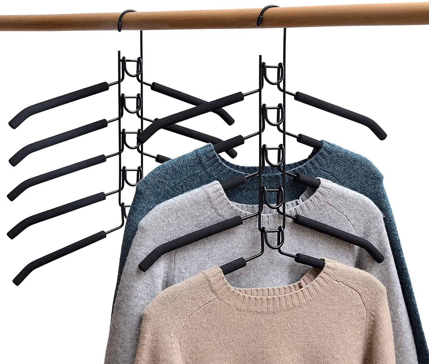 2 PACK Clothes Hangers Space Saving, 5 in 1 Clothes Hangers, Multi Layers Coat Hangers Metal Sponge Space Saver with Multilayer EVA Sponge for