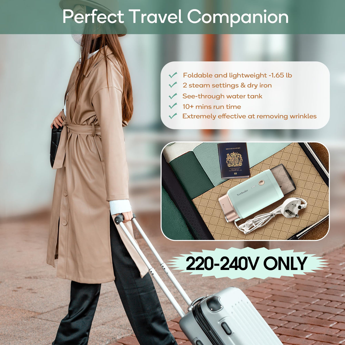 Newbealer Clothes Steamer, Portable Handheld Steamer for Clothes, 20s Fast Heat Up, 1200W 180ml Detachable Water Tank, Horizontal & Vertical Steaming
