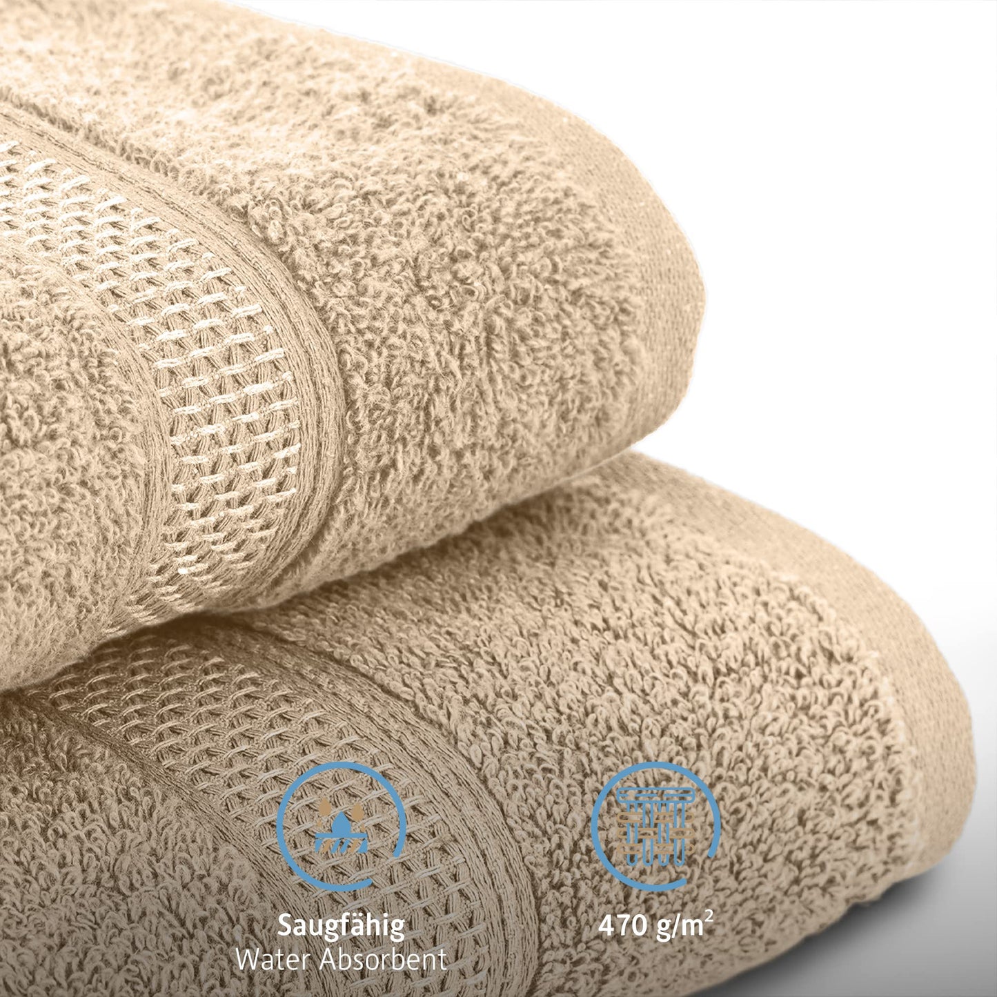 Komfortec Set of 8 Hand Towels 50 x 100 cm 100% Cotton Terry Towelling Soft Beige