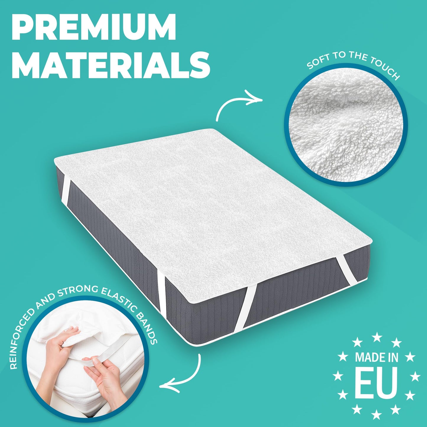 Super King Size Mattress Protector Waterproof for Bed 200x200 cm Premium Cotton Terry Bed Cover with Elastic Straps Sheet Soft and Breathable