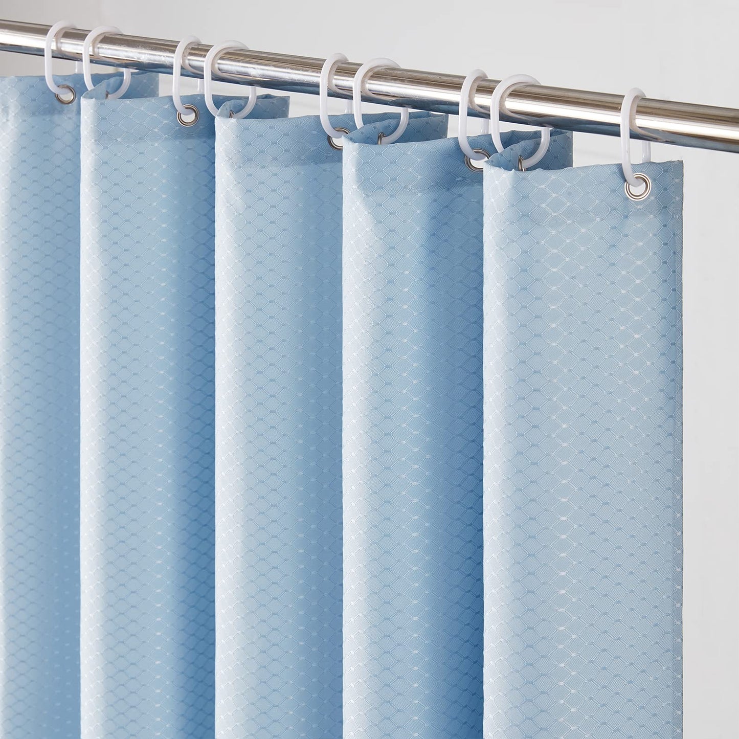Furlinic Extra Long Shower Curtain Grey Blue Waffle Waterproof Mould Proof Resistantand Bath Curtains Polyester for Bathroom Wet Room with Hooks 71x94