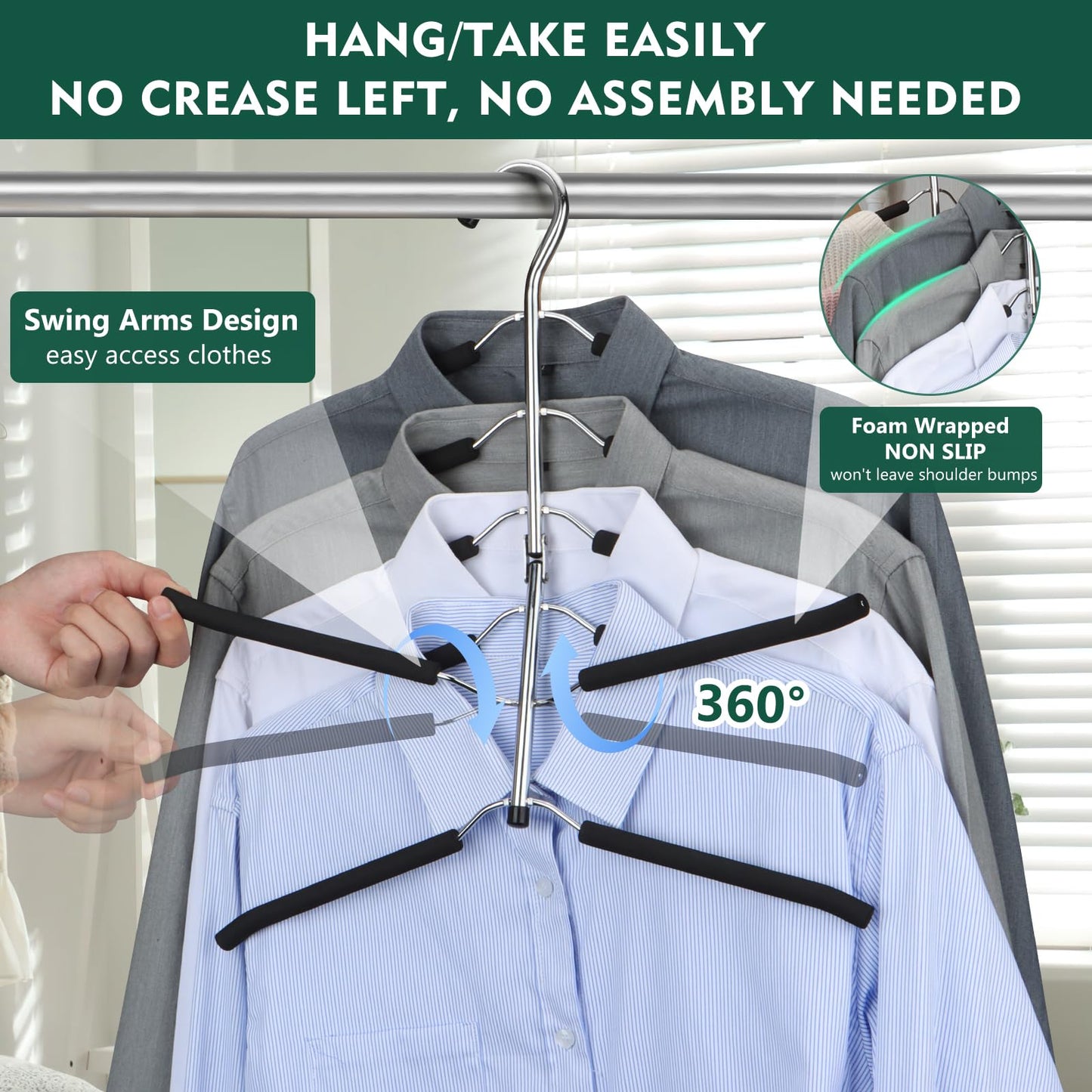 DOIOWN Clothes Hangers Space Saving - 6 Tier Coat Hangers Space Saving Hangers Non Slip Foam Padded Hangers
