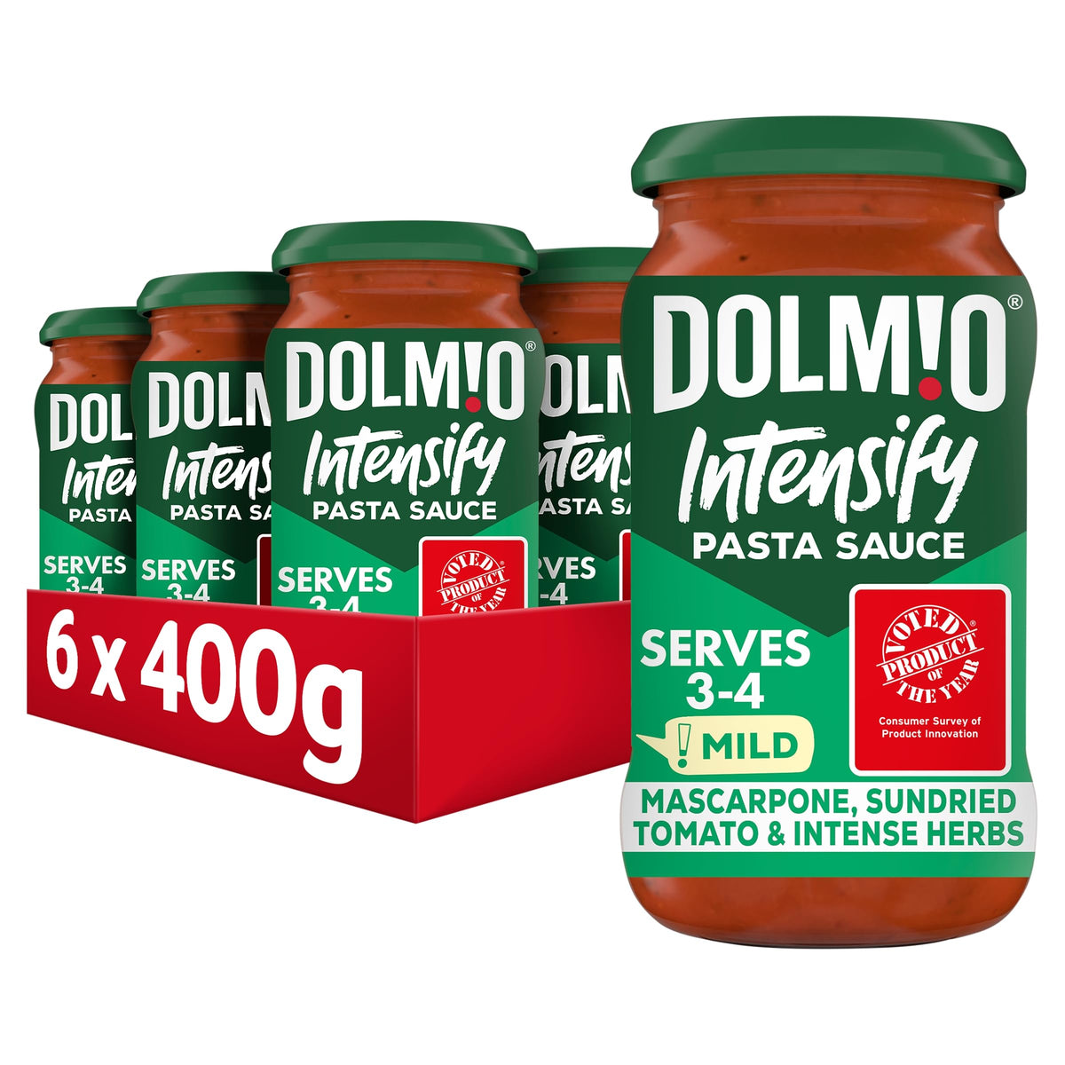 Dolmio Intensify Mild Mascarpone, Sundried Tomato & Intense Herbs Pasta Sauce Jar, Bulk Multipack 6 x 400g