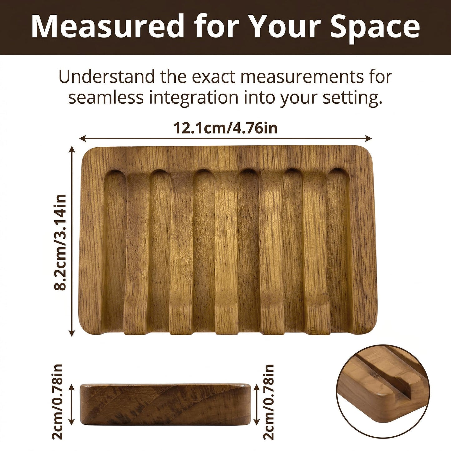 Teak soap dish, self-draining, non-slip soap holder, suitable for bathroom use, compact shower soap dish with soap box, wooden soap holder.