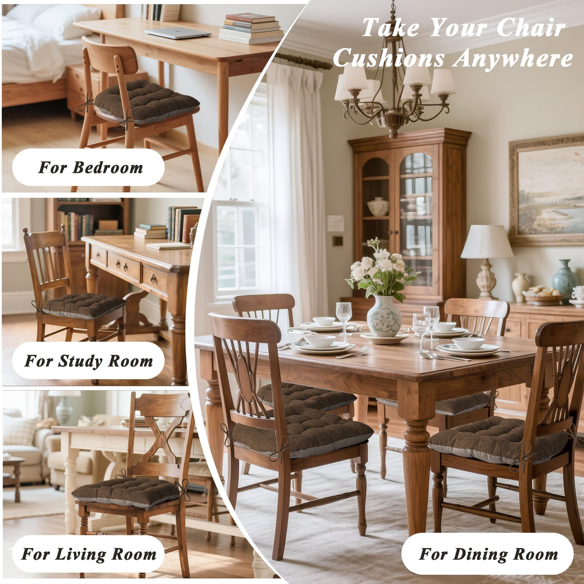 FlyGulls Chair Cushions for Dining Chairs Set of 2 46x42x7.6 cm Brown