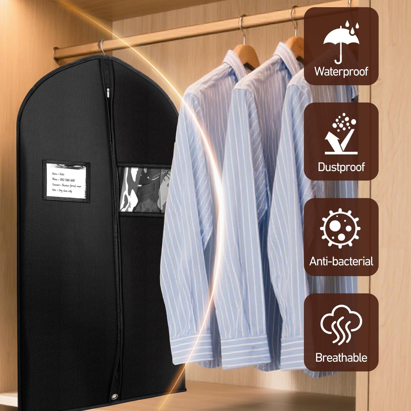 Suit Bagsor Men and Women 2 Pack, 100 x 60 cm Suit Covers with Zip
