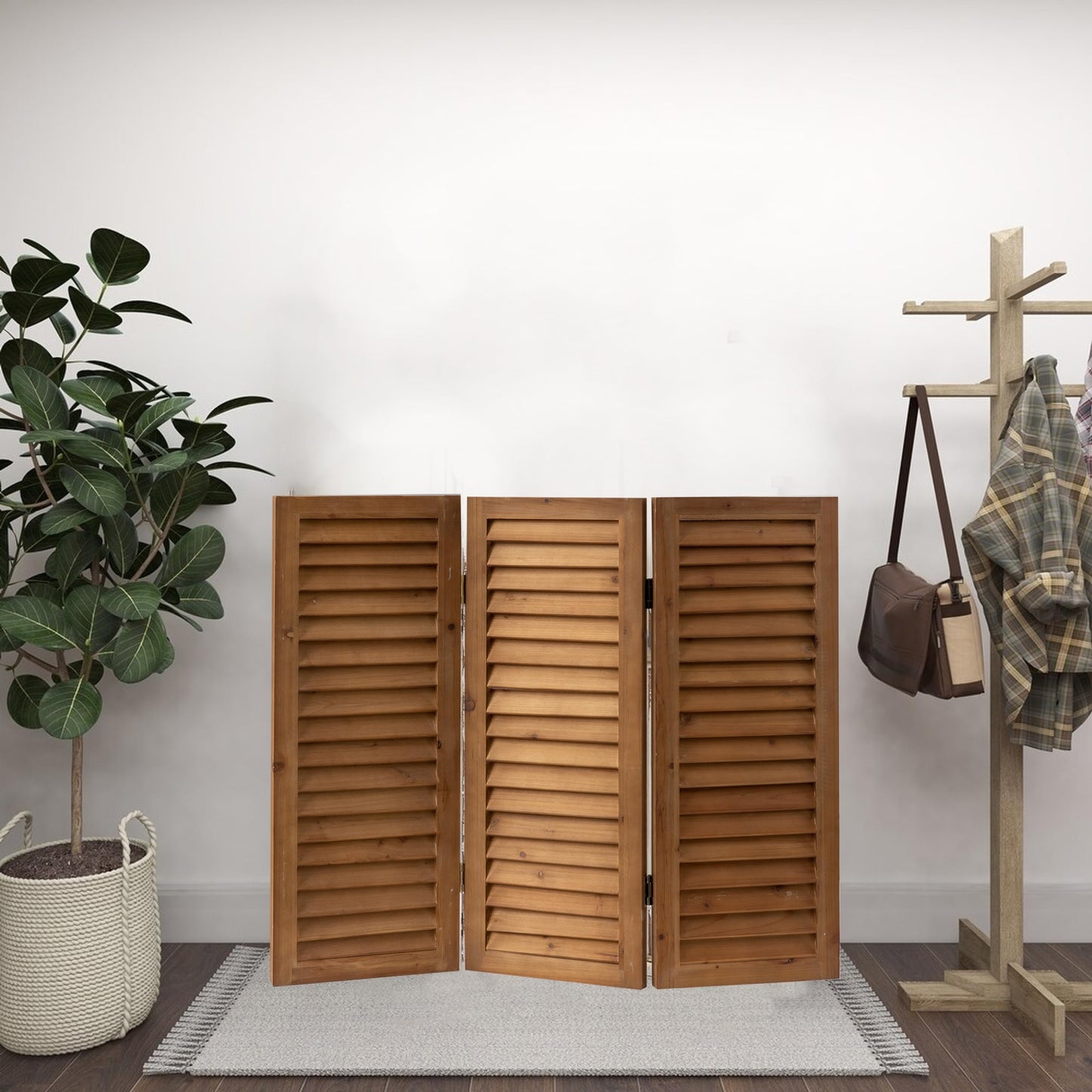 Sintosin 81 cm Height Divider Room Wood Brown, Short Folding Screens and Room Dividers 3 Pieces