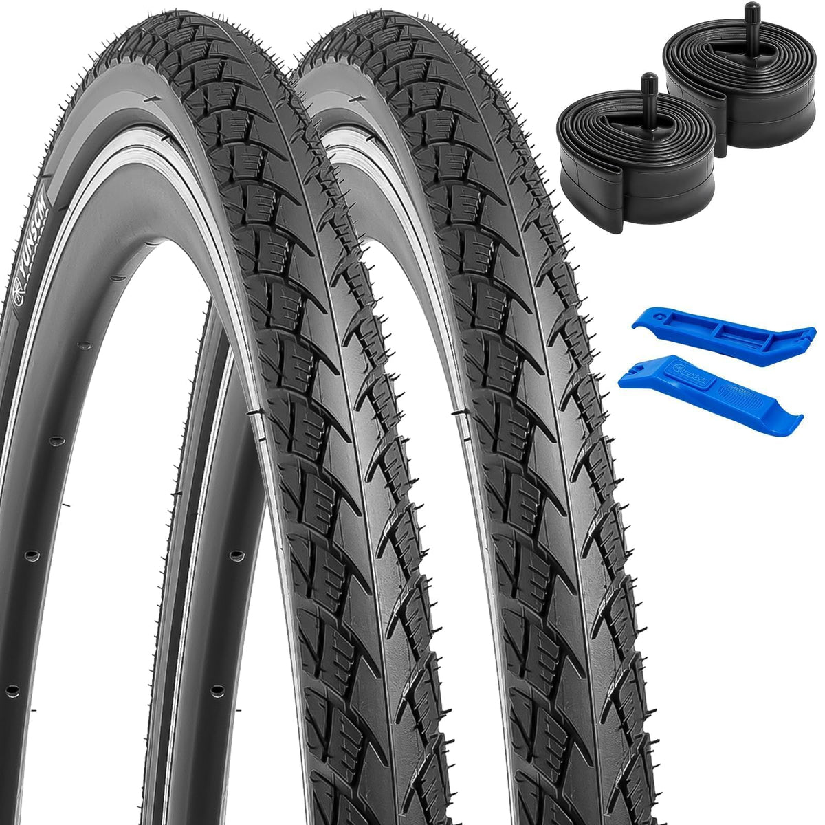 YunSCM 2 Pcs 60TPI 26'' Bike Tyres 26x1.50 ETRTO 40-559 Nylon Anti-puncture and 26'' Bike Tubes AV32mm Schrader Valve 2 Rim Strips, Compatible with