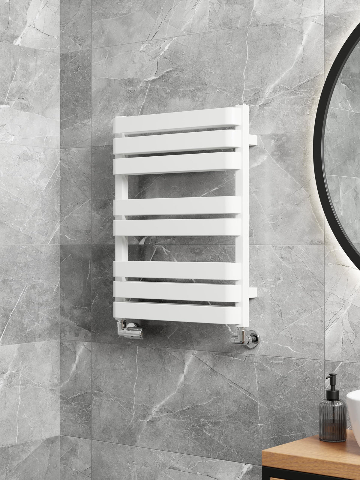 Terma Towel Rail (Cen./Heating), Steel, Soft 9016 (Matt White), 655h x 500w [1569 BTUs t50]
