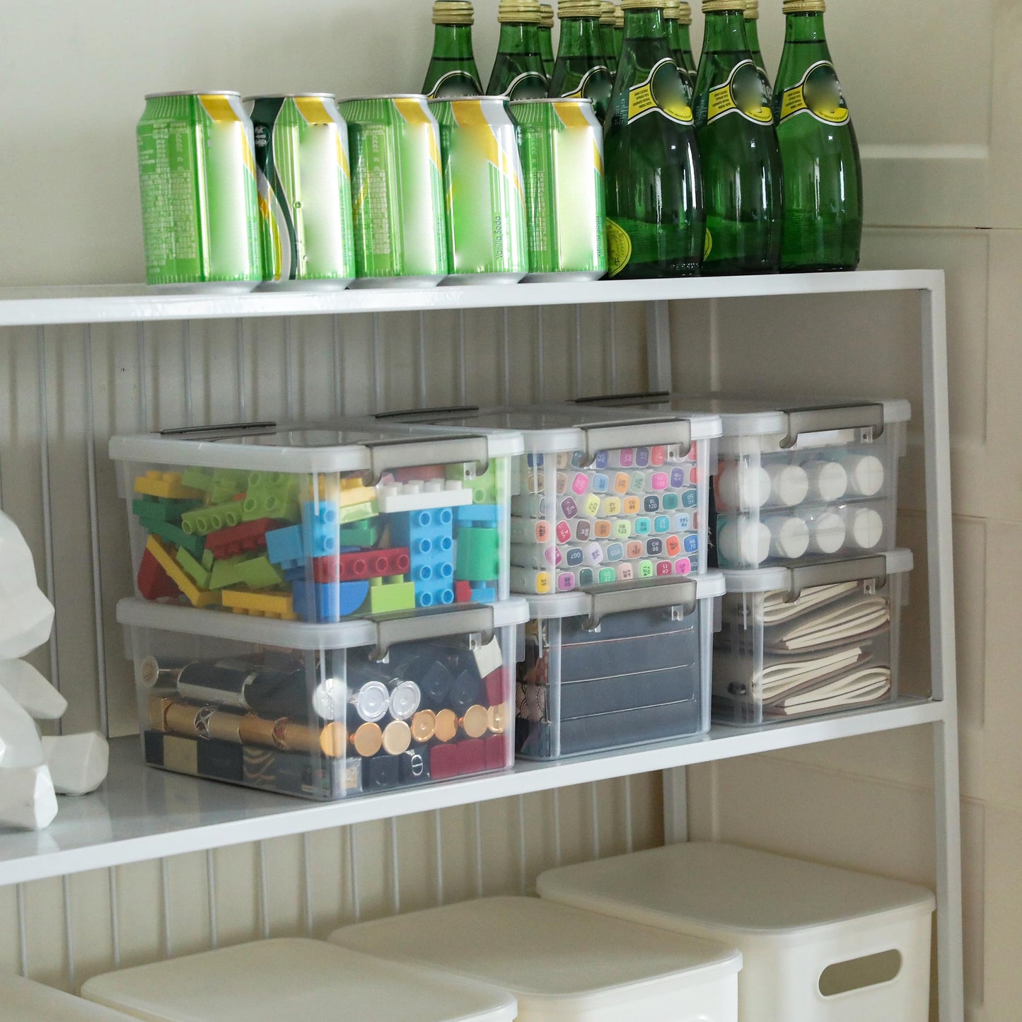 Citylife 8 Packs 3L Storage Boxes with Lids, Small Storage Boxes, Stackable Clear Plastic Storage Boxes with Handles
