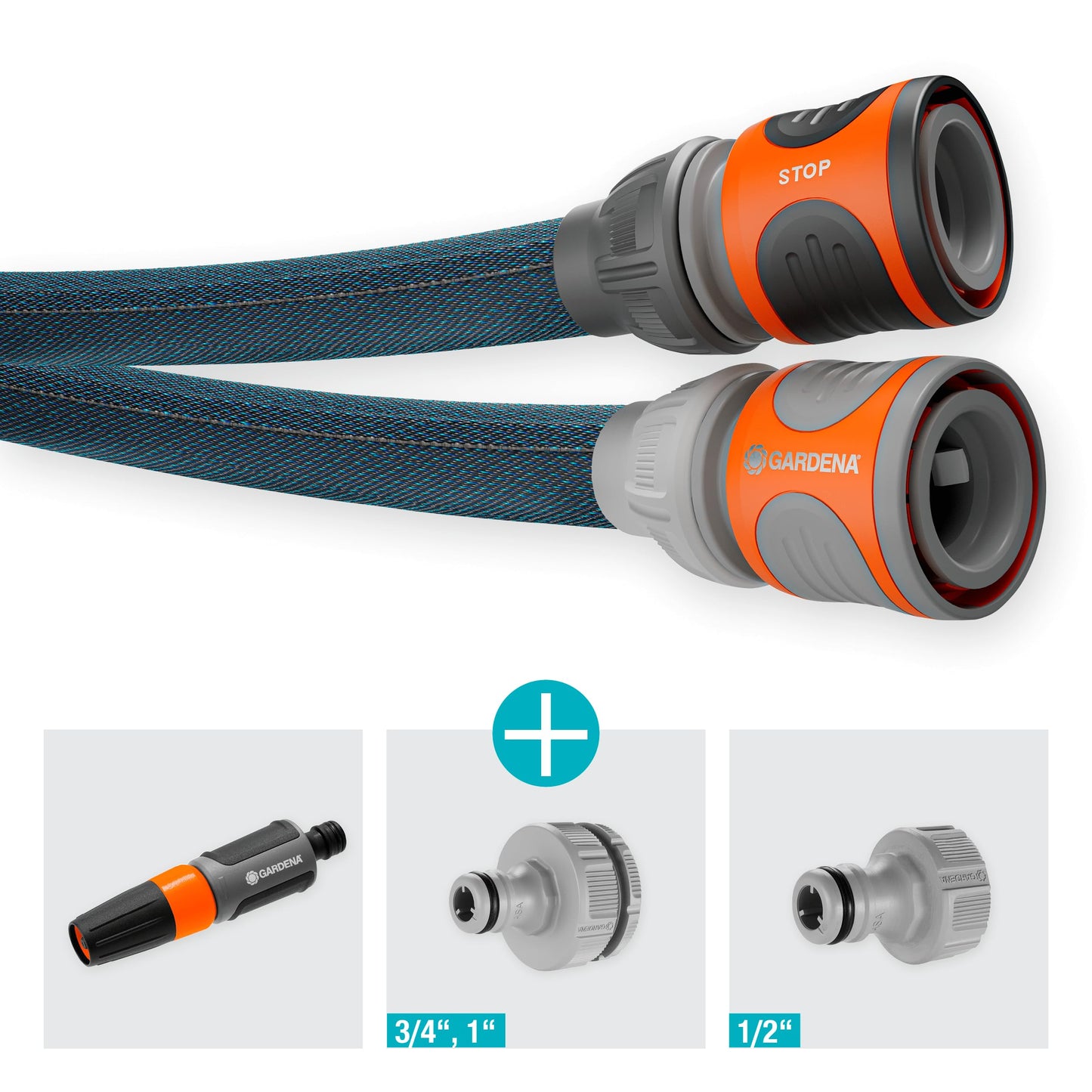 Gardena Liano Xtreme 1/2 inch, 25m set: Extremely robust textile garden hose, for indoor water taps, with PVC inner tube, lightweight,