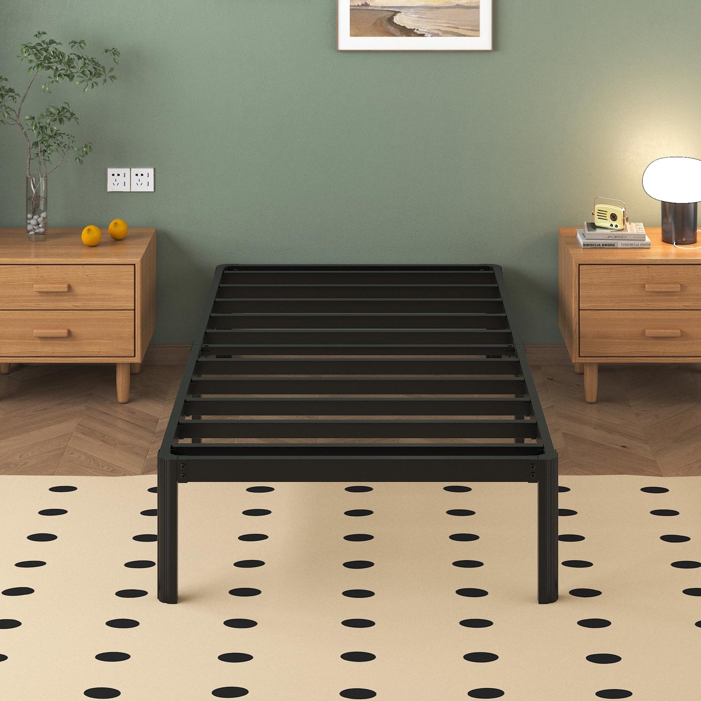 Lutown-Teen 3ft Single Bed Frames with Rounded Corner Legs, Heavy Duty Metal Bed Frame Single with Steel Slats Support, Single Bed 36 cm High, Noise