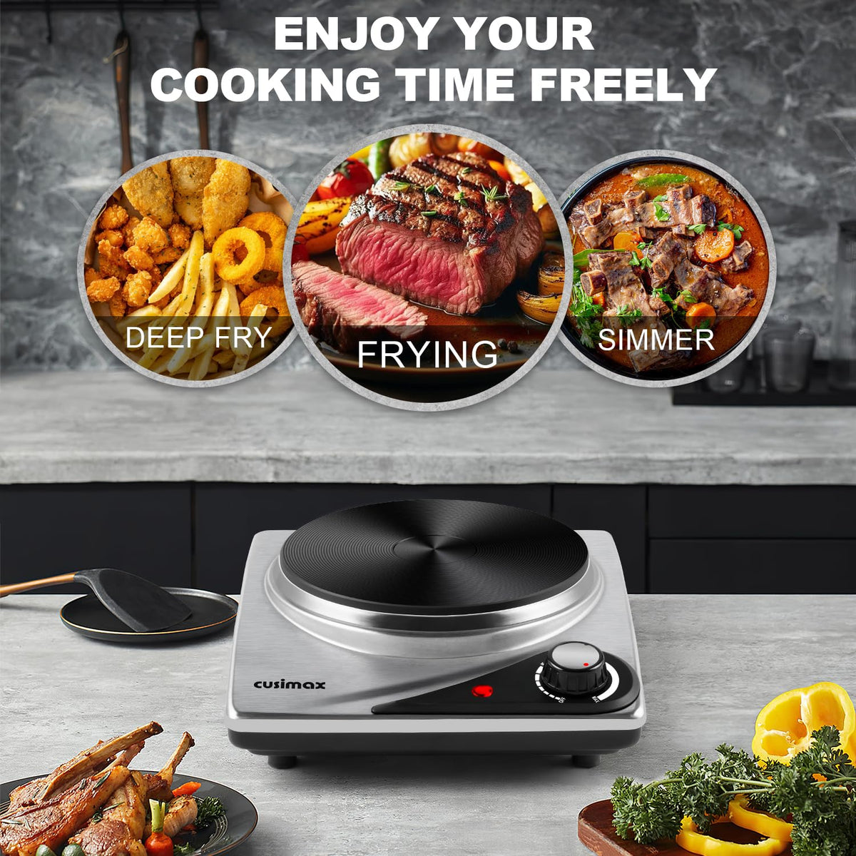 CUSIMAX Hot Plate for Electric Cooking Portable Single Hob, Cooktop Table Top Hob with Cast Iron Hob Rings Electric Burner with Temperature Control,