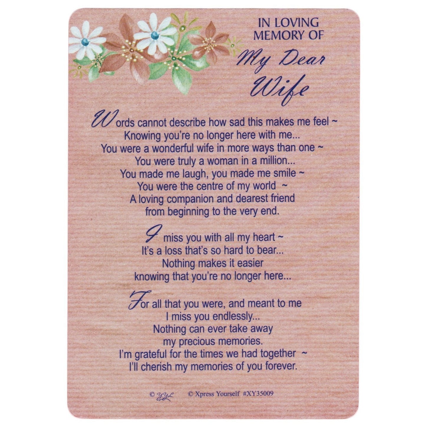 Xpress Yourself Loving Memory Graveside Memorial Card & Holder 5.75 X 4" Relations Friends Etc - My Dear Wife 35009