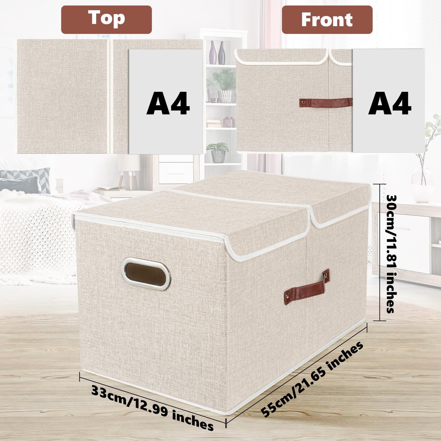 TYEERS Extra Large Storage Box with Lids and Compartments, Collapsible, Washable, Fabric Box with Lid for Clothes, Wardrobe Storage, 55x33x30 cm, Set